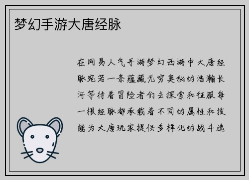 梦幻手游大唐经脉