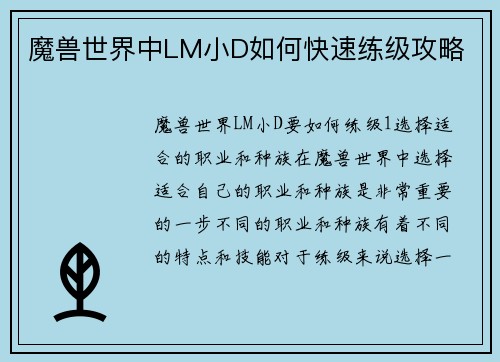魔兽世界中LM小D如何快速练级攻略